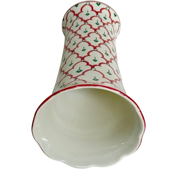 Andrea By Sadek 8" Ceramic Vase Red Green Blue Pattern Flared Scalloped Rim - Picture 6 of 8